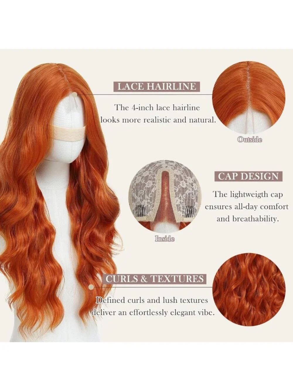 Long Wavy Orange Wig for Women | 26
